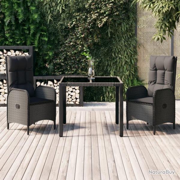 Ensemble � manger de jardin avec coussins 3 pcs Noir