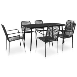 Mobilier &agrave; d&icirc;ner d'ext&eacute;rieur 7 pcs Corde en coton et acier Noir