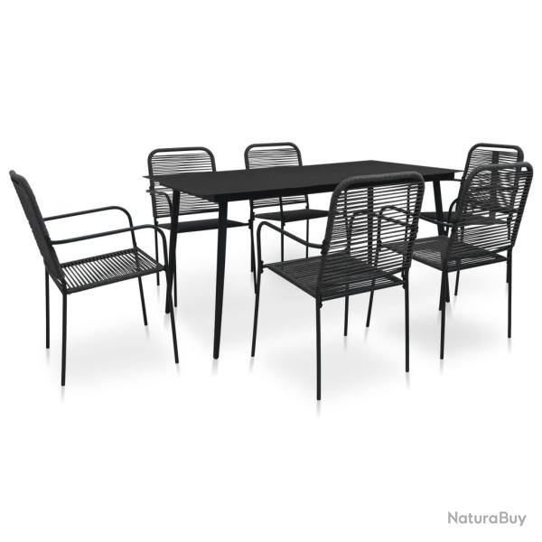 Mobilier � d�ner d'ext�rieur 7 pcs Corde en coton et acier Noir alsavelo