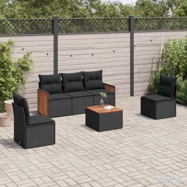 Salon de jardin 6 pcs avec coussins noir r�sine tress�e