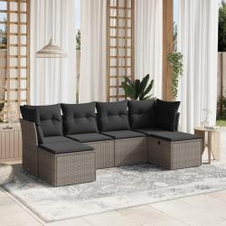 Salon de jardin 6 pcs avec coussins gris r&eacute;sine tress&eacute;e