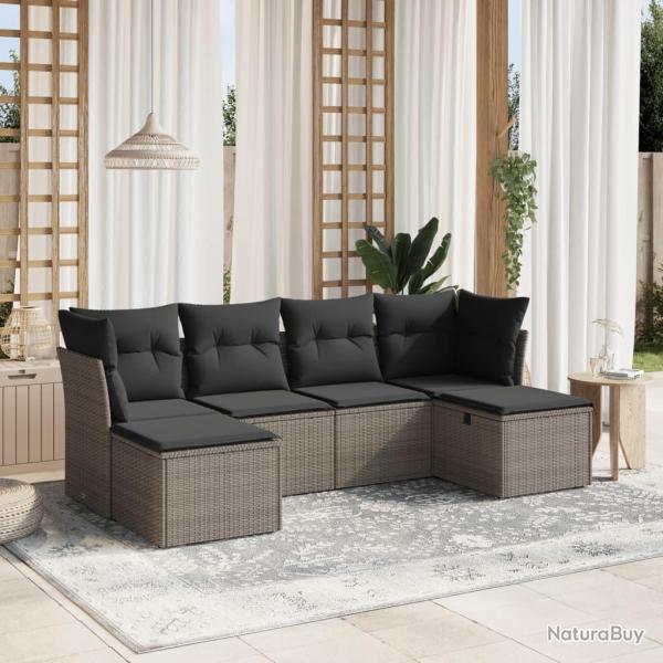 Salon de jardin 6 pcs avec coussins gris r�sine tress�e alsavelo