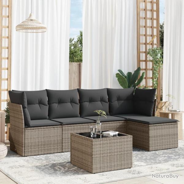 Salon de jardin 6 pcs avec coussins gris r�sine tress�e