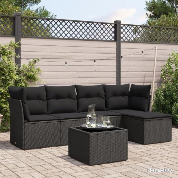 Salon de jardin 6 pcs avec coussins noir r�sine tress�e