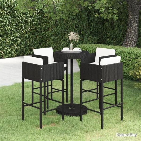 bar de jardin 5 pcs et coussins R�sine tress�e Noir alsavelo