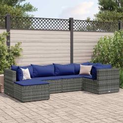 Salon de jardin 6 pcs avec coussins Gris R&eacute;sine tress&eacute;e alsavelo