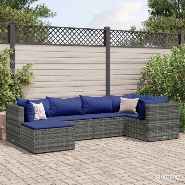 Salon de jardin 6 pcs avec coussins Gris R�sine tress�e