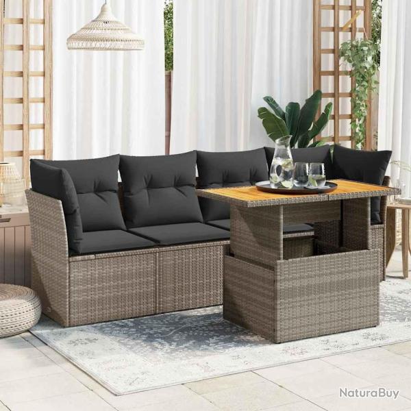 Salon de jardin 5 pcs avec coussins gris r�sine tress�e