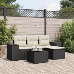 Salon de jardin 5 pcs avec coussins noir r&eacute;sine tress&eacute;e