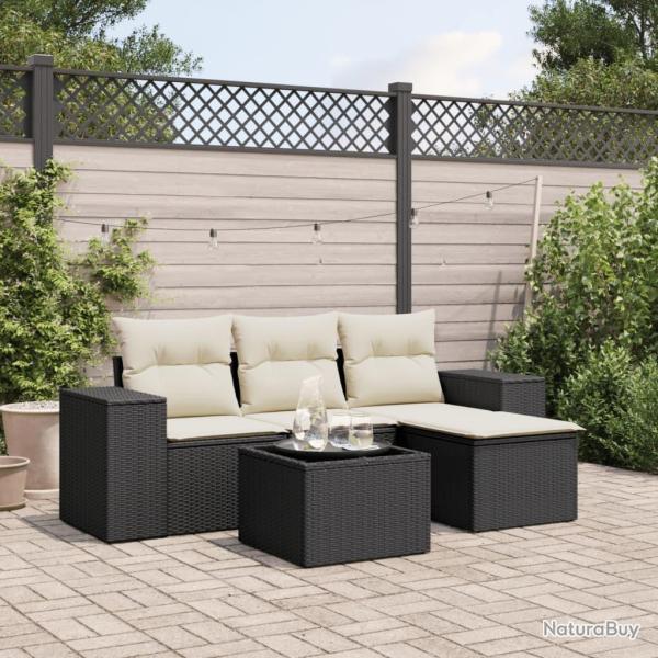 Salon de jardin 5 pcs avec coussins noir r�sine tress�e alsavelo