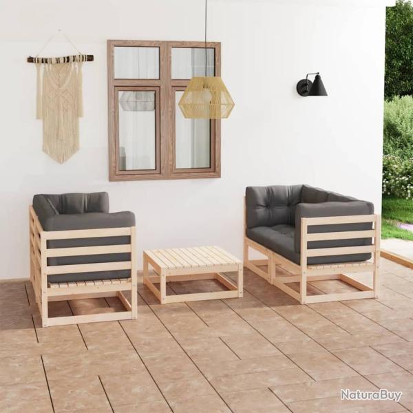 Salon de jardin 5 pcs avec coussins Bois de pin massif alsavelo