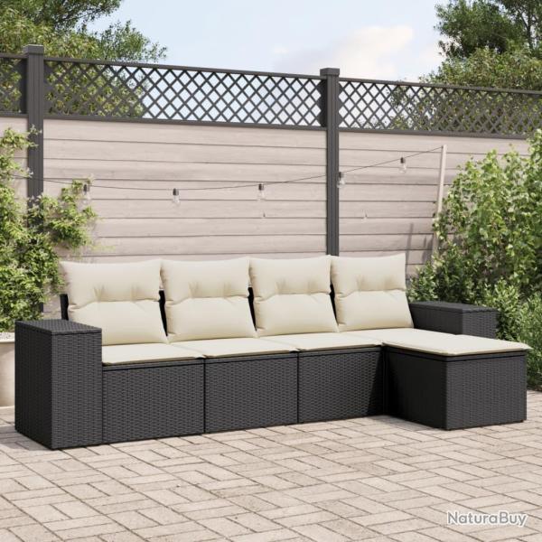 Salon de jardin 5 pcs avec coussins noir r�sine tress�e