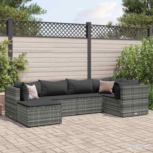 Salon de jardin 6 pcs avec coussins Gris R�sine tress�e