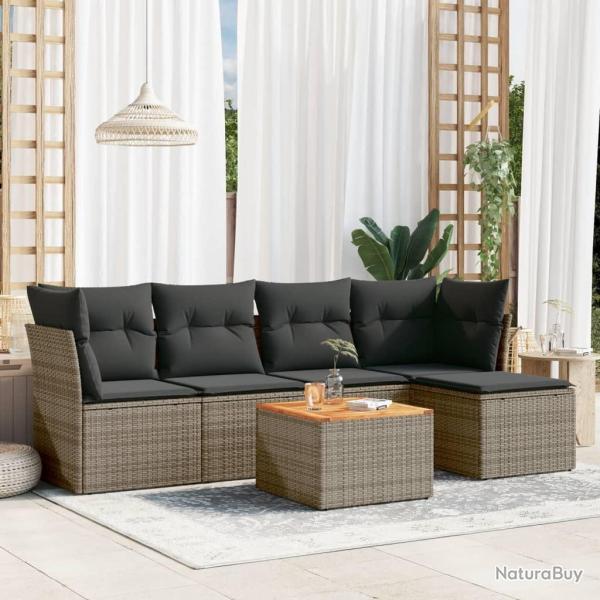 Salon de jardin 6 pcs avec coussins gris r�sine tress�e