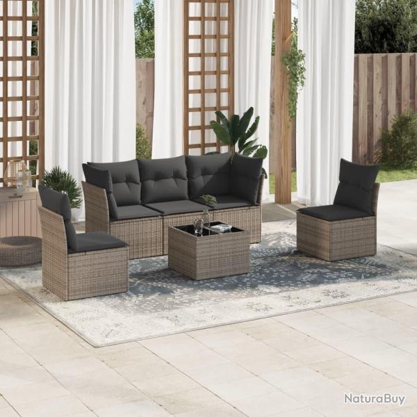 Salon de jardin 6 pcs avec coussins gris r�sine tress�e alsavelo