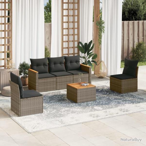 Salon de jardin 6 pcs avec coussins gris r�sine tress�e alsavelo