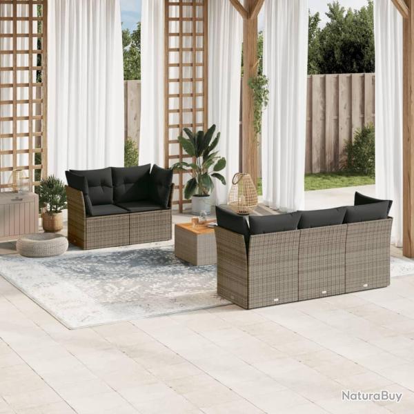 Salon de jardin 6 pcs avec coussins gris r�sine tress�e alsavelo