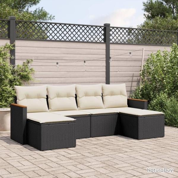 Salon de jardin 6 pcs avec coussins noir r�sine tress�e