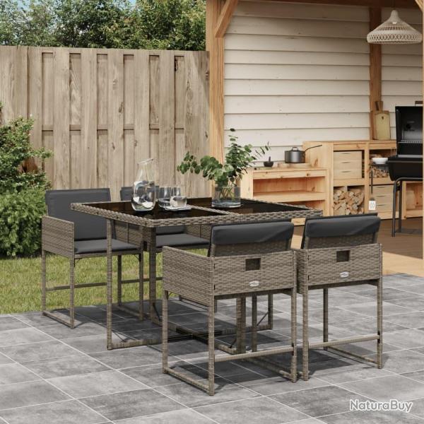 Ensemble � manger de jardin 5 pcs coussins gris r�sine tress�e