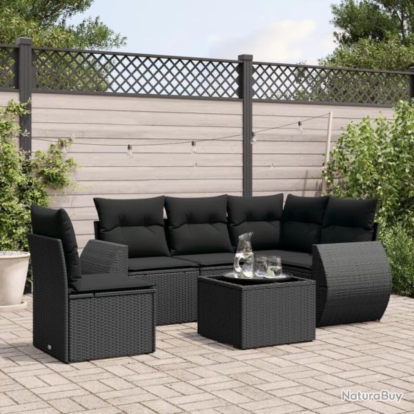 Salon de jardin 6 pcs avec coussins noir r�sine tress�e alsavelo