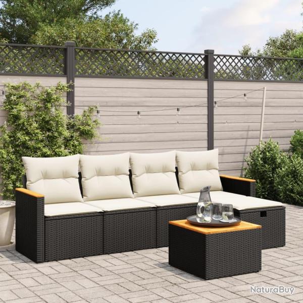 Salon de jardin 6 pcs avec coussins noir r�sine tress�e