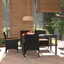 Ensemble &agrave; d&icirc;ner de jardin avec coussins 5 pcs poly rotin noir