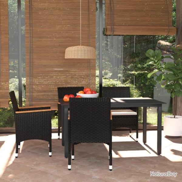 Ensemble � d�ner de jardin avec coussins 5 pcs poly rotin noir