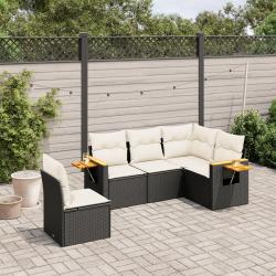 Salon de jardin 5 pcs avec coussins noir r&eacute;sine tress&eacute;e