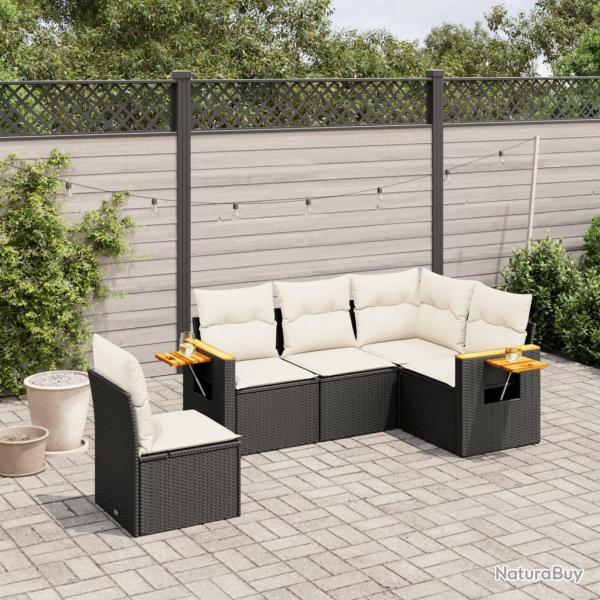 Salon de jardin 5 pcs avec coussins noir r�sine tress�e