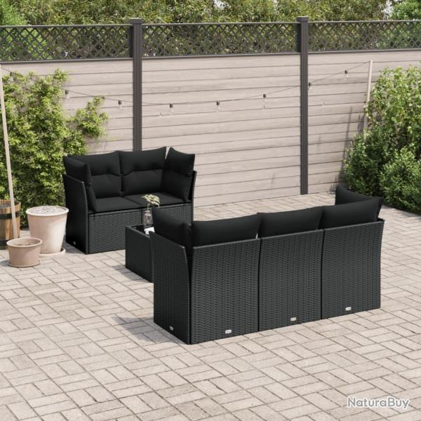 Salon de jardin 6 pcs avec coussins noir r�sine tress�e