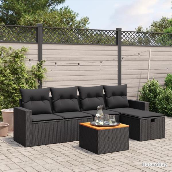 Salon de jardin 6 pcs avec coussins noir r�sine tress�e