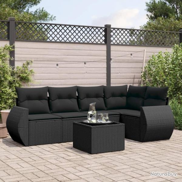 Salon de jardin 6 pcs avec coussins noir r�sine tress�e