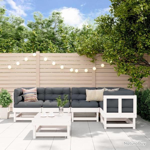 Salon de jardin 6 pcs Blanc Bois de pin massif alsavelo
