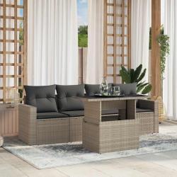 Salon de jardin 5 pcs avec coussins gris clair r&eacute;sine tress&eacute;e
