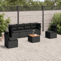 Salon de jardin 7 pcs avec coussins noir r&eacute;sine tress&eacute;e