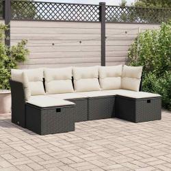 Salon de jardin 6 pcs avec coussins noir r&eacute;sine tress&eacute;e alsavelo