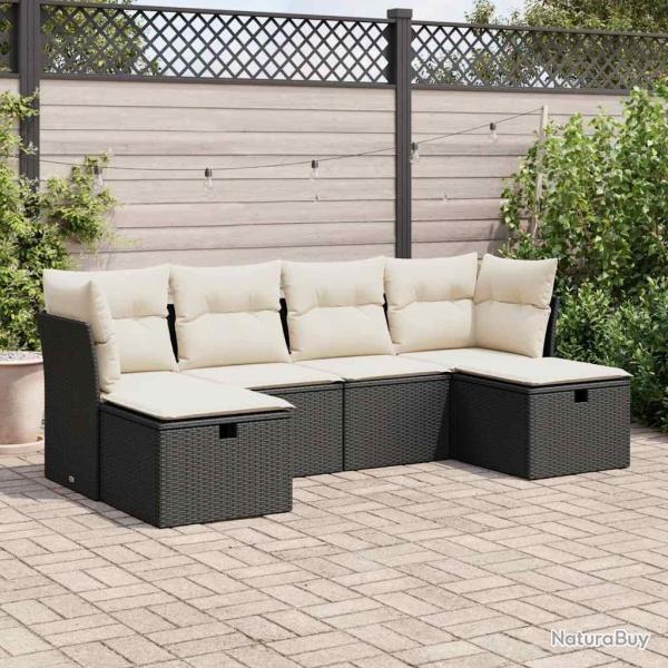 Salon de jardin 6 pcs avec coussins noir r�sine tress�e