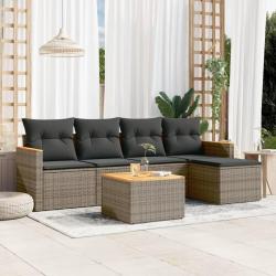 Salon de jardin 6 pcs avec coussins gris r&eacute;sine tress&eacute;e