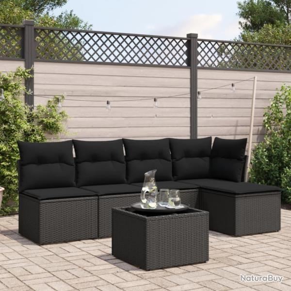 Salon de jardin 6 pcs avec coussins noir r�sine tress�e
