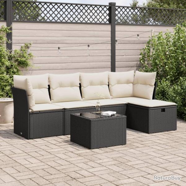 Salon de jardin 6 pcs avec coussins noir r�sine tress�e alsavelo
