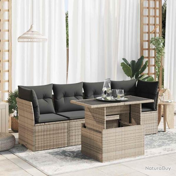 Salon de jardin 5 pcs avec coussins gris r�sine tress�e