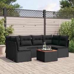 Salon de jardin 7 pcs avec coussins noir r&eacute;sine tress&eacute;e