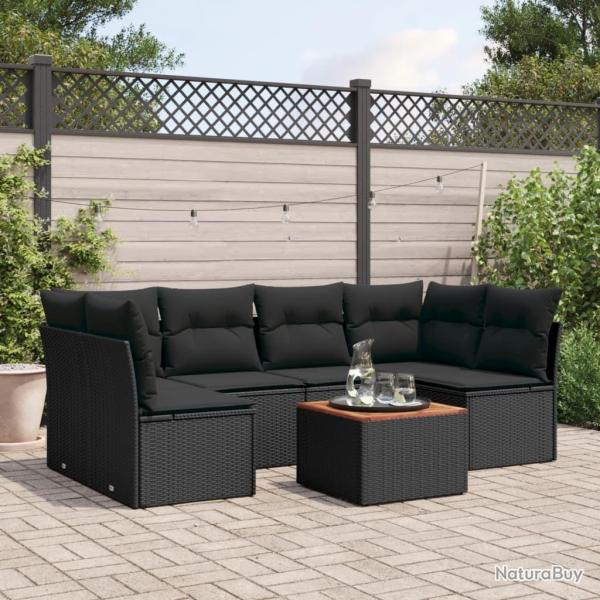 Salon de jardin 7 pcs avec coussins noir r�sine tress�e alsavelo