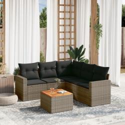 Salon de jardin 6 pcs avec coussins gris r&eacute;sine tress&eacute;e