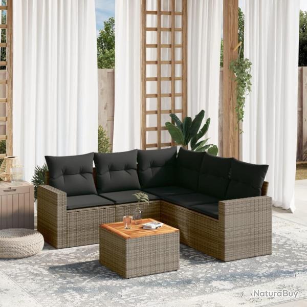 Salon de jardin 6 pcs avec coussins gris r�sine tress�e alsavelo