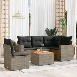 Salon de jardin 6 pcs avec coussins gris r&eacute;sine tress&eacute;e