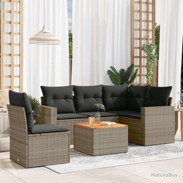 Salon de jardin 6 pcs avec coussins gris r�sine tress�e alsavelo