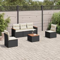 Salon de jardin 6 pcs avec coussins noir r&eacute;sine tress&eacute;e