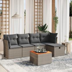 Salon de jardin 6 pcs avec coussins gris r&eacute;sine tress&eacute;e alsavelo