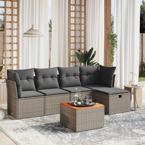 Salon de jardin 6 pcs avec coussins gris r�sine tress�e alsavelo